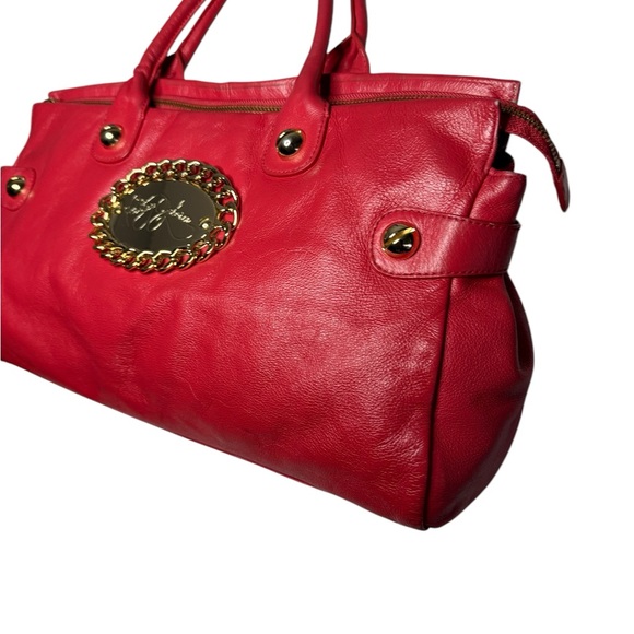 VTG Y2K Betsey Johnson Studded Tooled Red Leather Sachet Handbag Hobo Purse - Picture 2 of 9